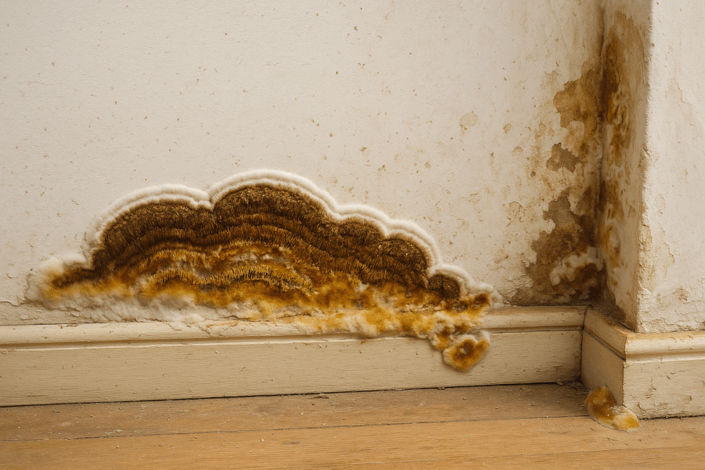 wall and skirting board with dry rot