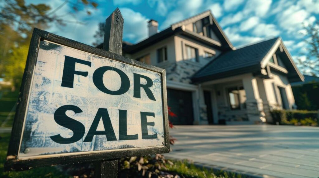 For sale sign in front of house