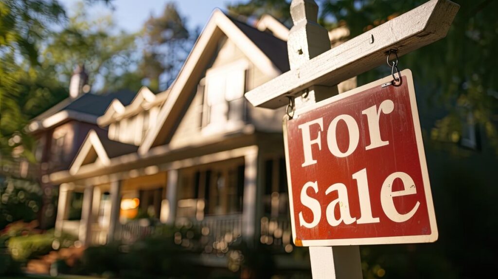 Home for Sale Sign in Front of House