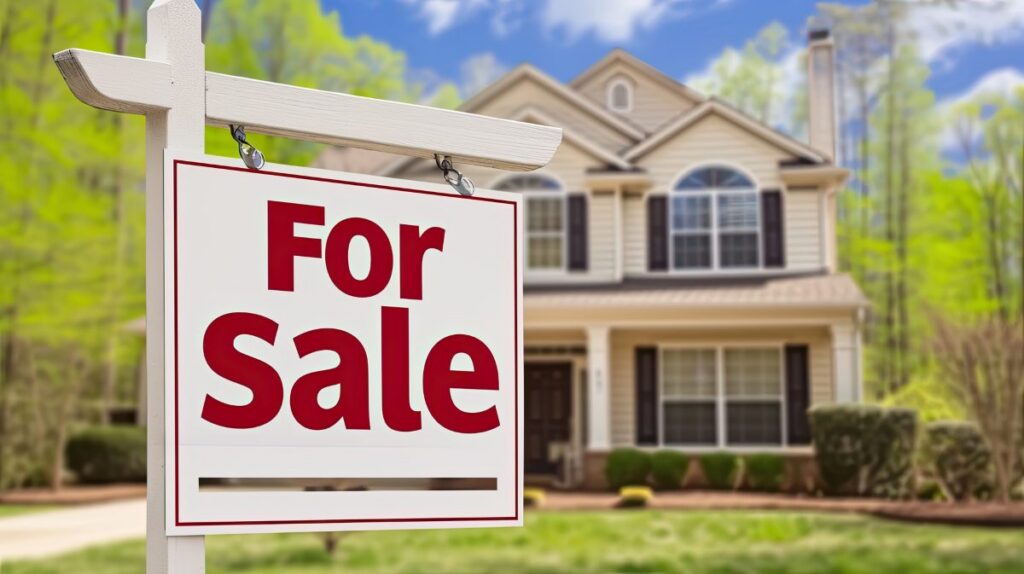 Home for Sale Sign in Front of House