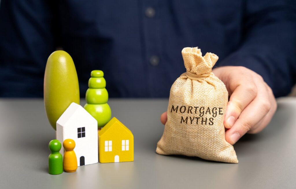 Mortgage myths concept. Misconceptions or misunderstandings about mortgages that can mislead borrowers