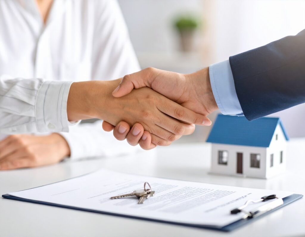 two people shaking hands after a successful property deal
