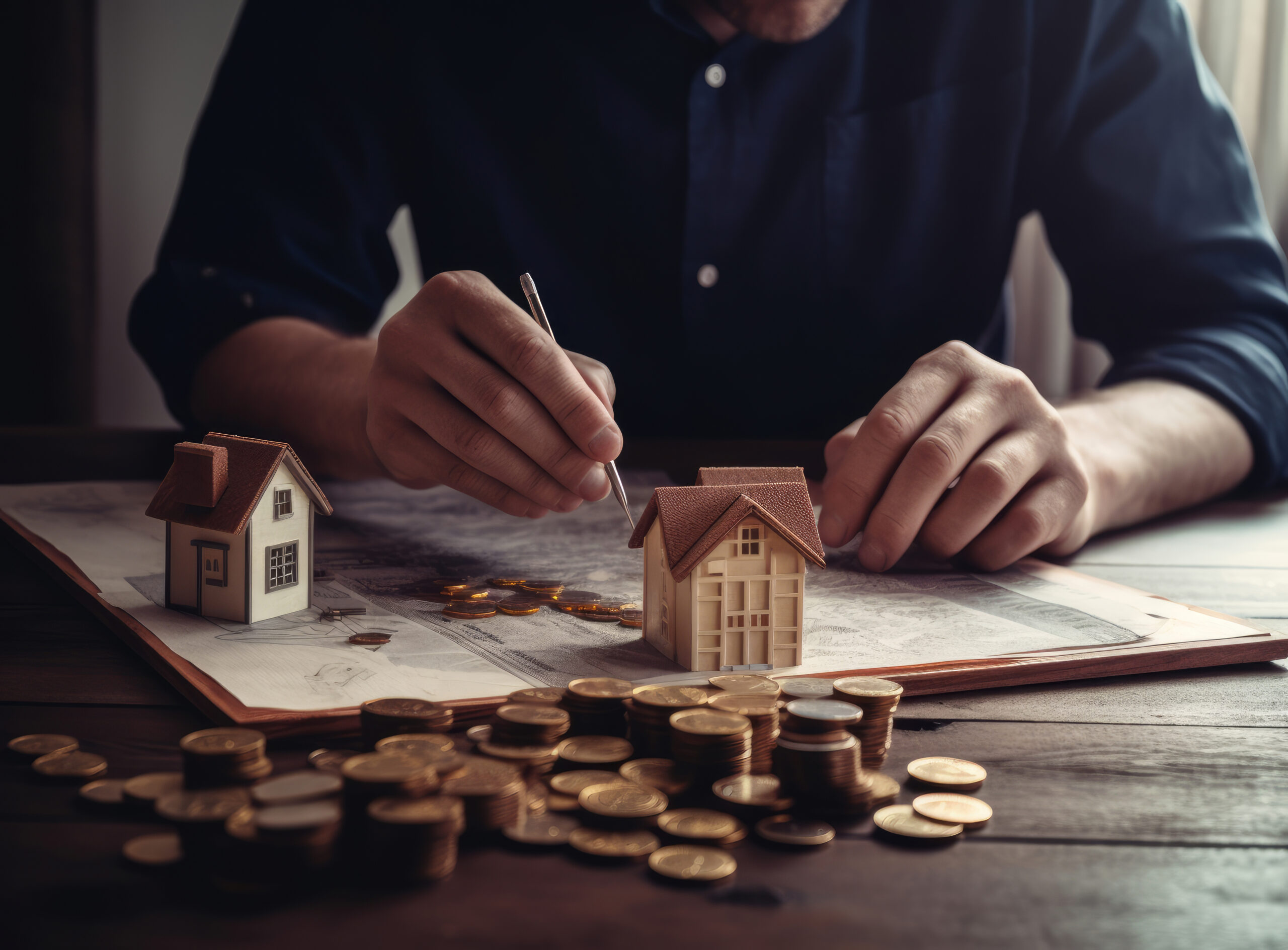 Real estate background illustration featuring houses and property-related elements