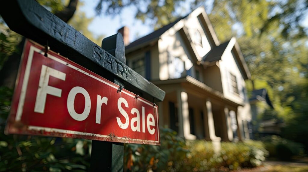 Home for Sale Sign in Front of House