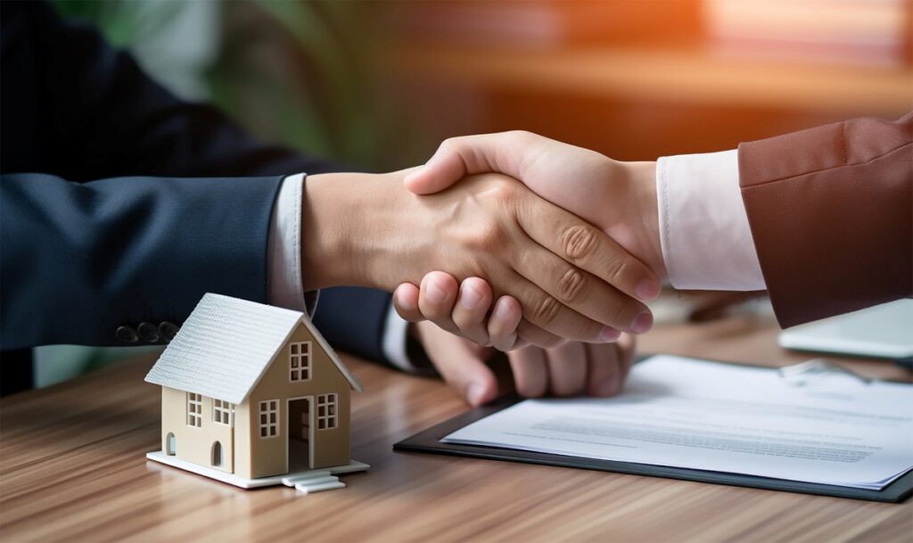 Estate agent shaking hands with buyer