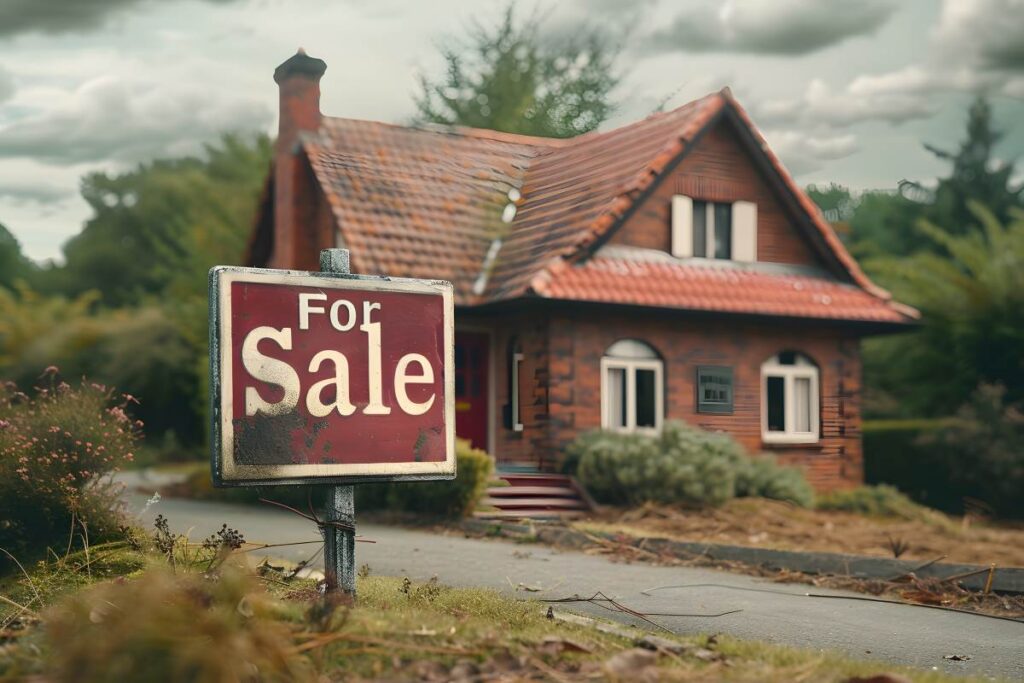 For sale sign in front of a house.