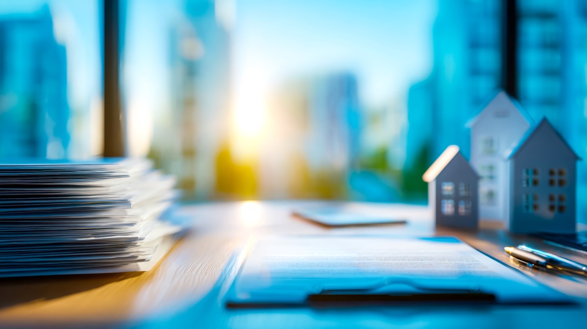 Bright sunlight streaming through a large office window.