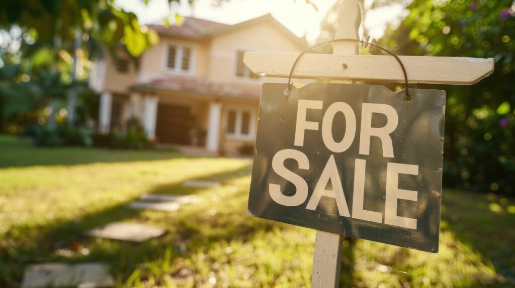 A house with a For Sale sign on the front