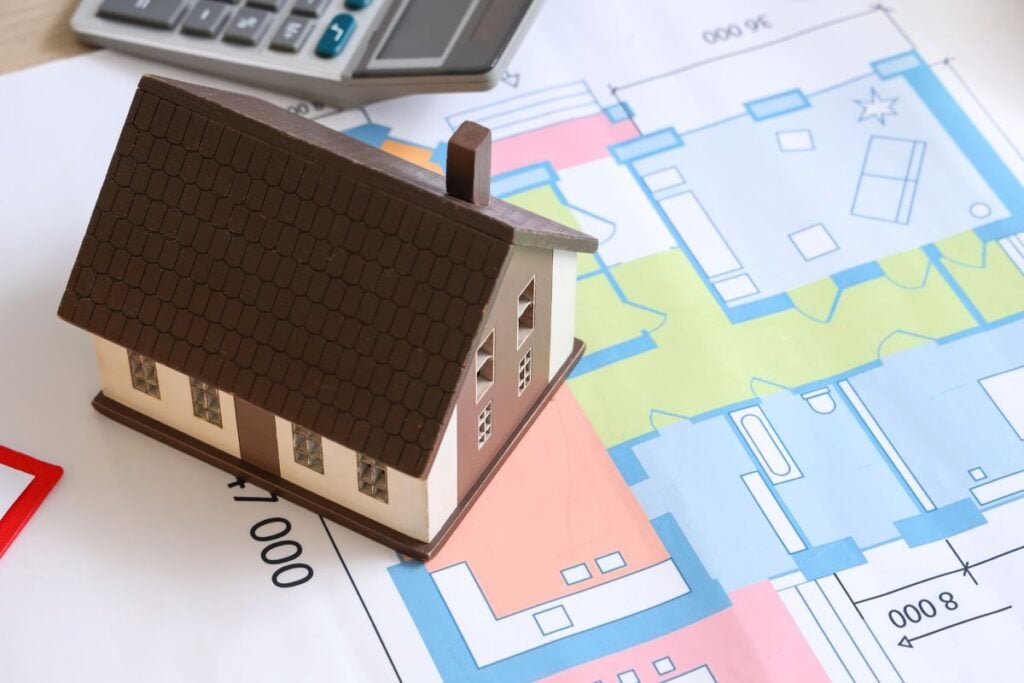House model on plan, closeup